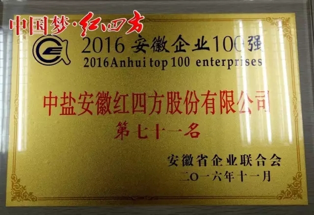 紅四方榮獲安徽企業100強
